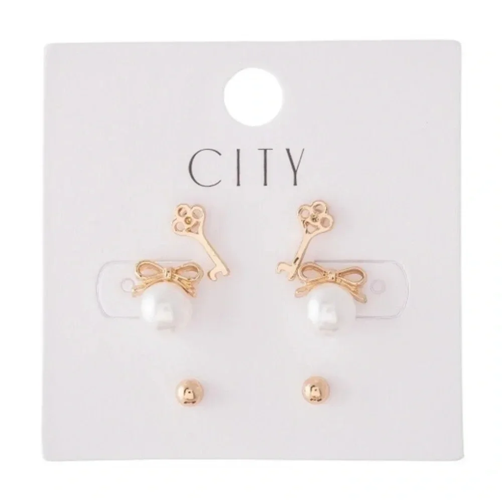 Boutique NWT Pearl Bow Stud Earring Set coquette girl preppy
